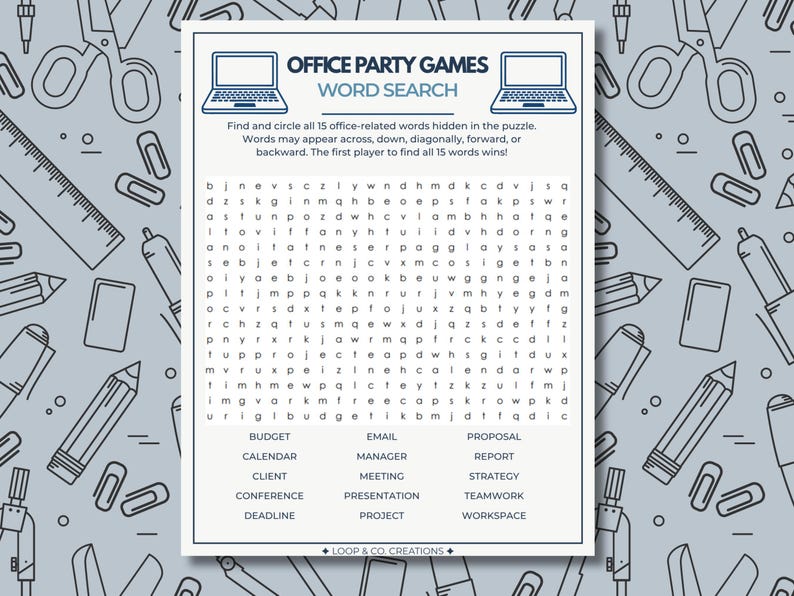 Office Word Search Printable | Workplace Word Search Game | Team