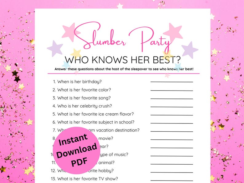 Slumber Party Script Who Knows Her Game Printable | Sleepover Birthday Party Game | How Well ...