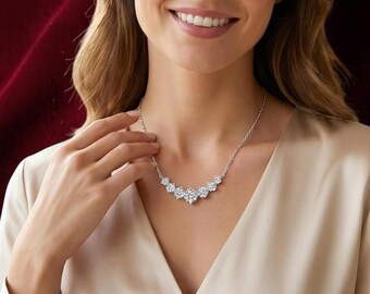 925 Sterling Silver Moissanite Pendant Necklace | Classic Elegant | Wedding Bridal Jewelry | Gift for Her