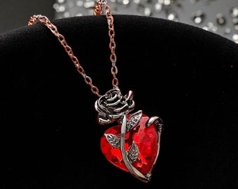 Gothic Blood Red Quartz Choker – Vampire Rose Heart Necklace
