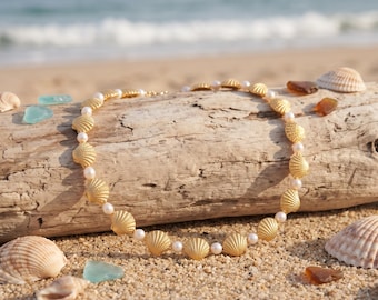 Coquette Pearl Choker Necklace | Mermaidcore Gold Layering Chain | Y2K Aesthetic Shell Pearl Jewelry