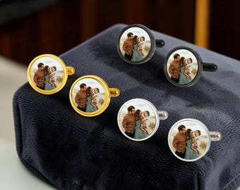 Custom Photo Cufflinks for Men | Personalized Picture Cuff Links | Waterproof Keepsake Gift for Husband Father Dad