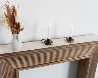 Rustic Fireplace Mantel Runner – Narrow Cotton Scarf for Fall Farmhouse Decor – 4” to 6” Wide Handmade in USA Sandy beige