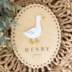 Goose Baby Name Sign: 3D Nursery Decor, Wooden Birth Announcement