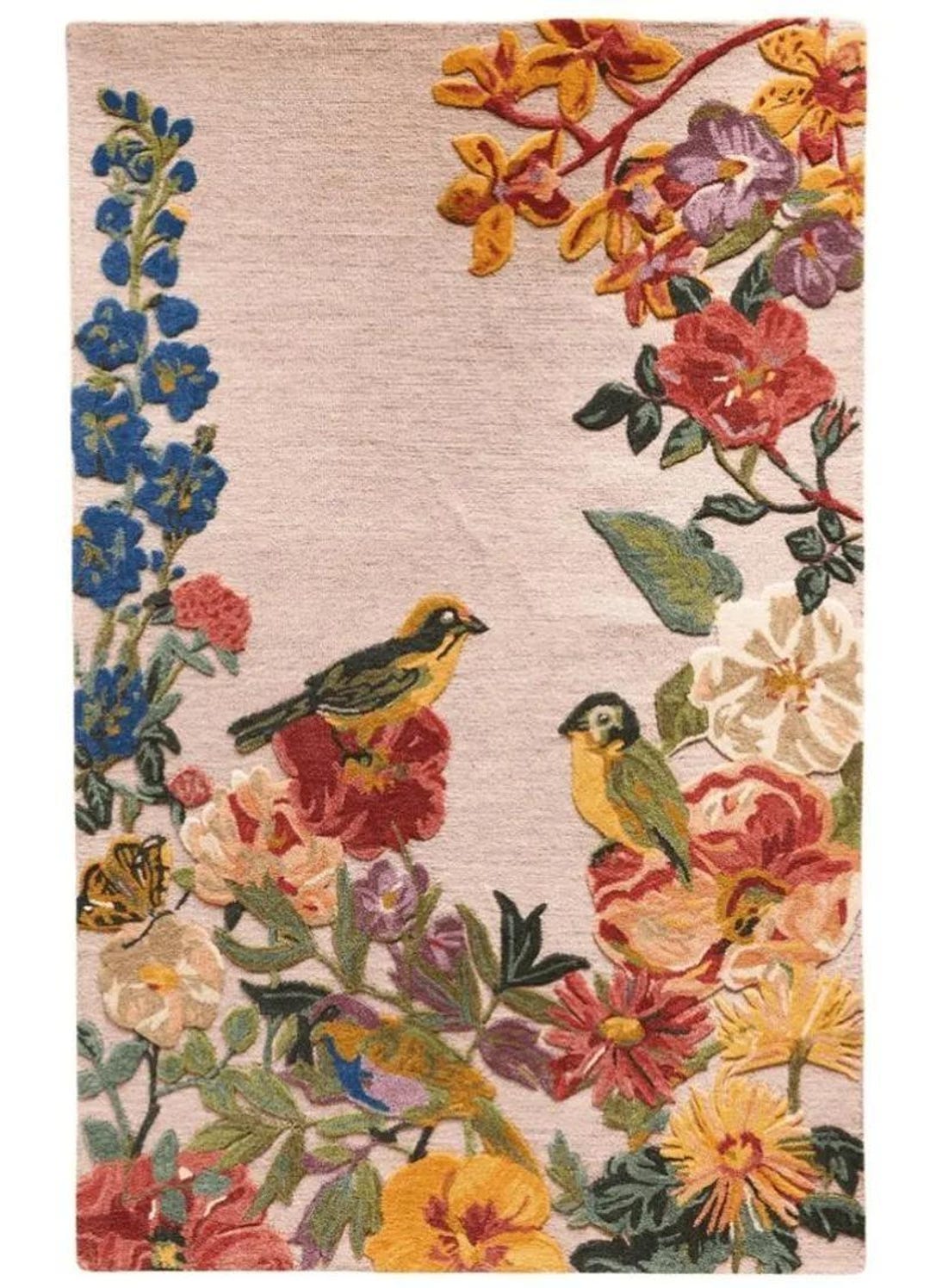 Botanical Bird & Flower Rug – Hand-tufted Wool Nature Carpet - Etsy