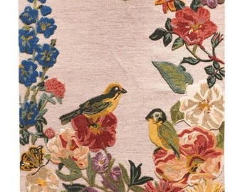 Dywan Botanical Bird & Flower – ręcznie tkany, wełniany dywan naturalny