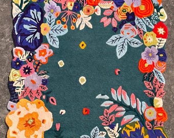 5X8ft Quick Ship! Hand Tufted Floral Wool Rug, Colorful Boho Area Rug for Living Room, Handmade Botanical Carpet