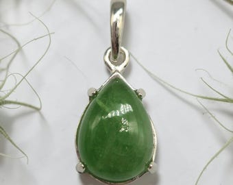 Green Tsavorite Garnet Sterling Silver Drop Pendant: Handmade Gemstone Jewelry