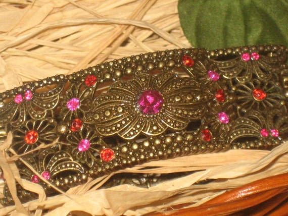 SALE Vintage Bracelet, Wide Elastic, Brass Color,… - image 3
