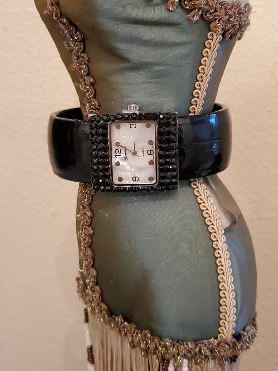 Black Rhinestone Watch, Ladies Wrist Watch, Expan… - image 4