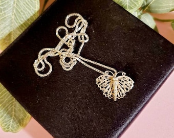 Sterling Butterfly Pendant Necklace, Filigree Butterfly, Feminine, Dainty, Butterfly Necklace, Sterling Silver, Filigree Detailed Butterfly