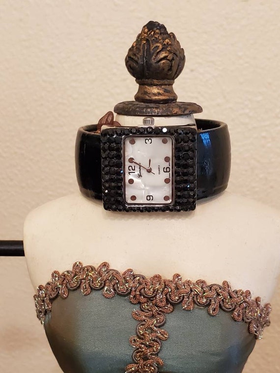Black Rhinestone Watch, Ladies Wrist Watch, Expan… - image 6