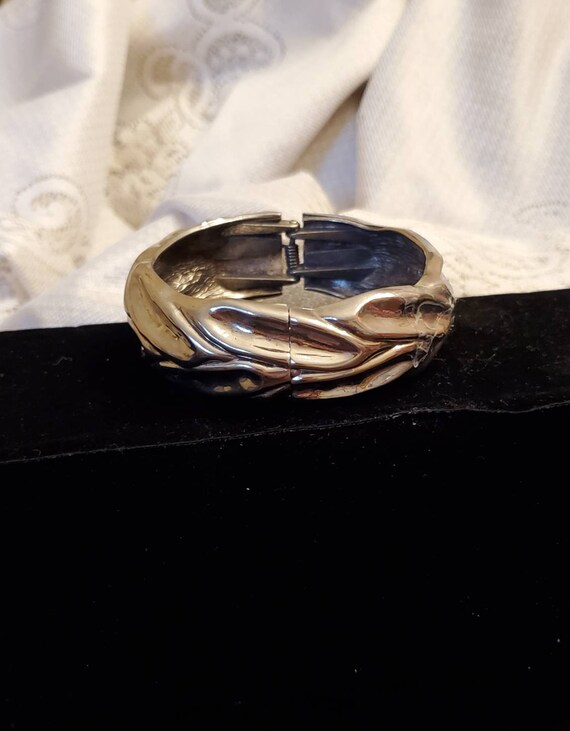 Large Silver Bracelet, Bangle Type, Unique Indent… - image 3