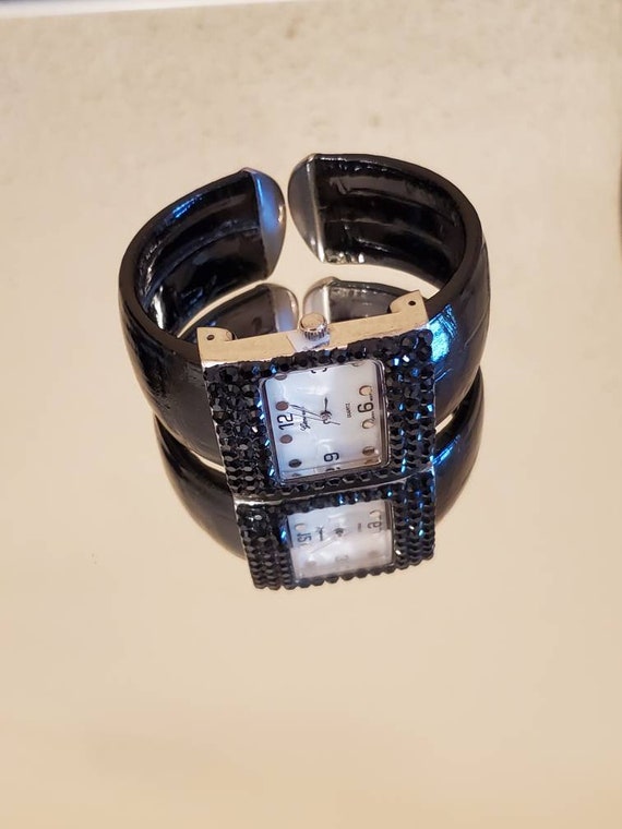 Black Rhinestone Watch, Ladies Wrist Watch, Expan… - image 7