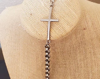 Biker Cross Bracelet, Sideways Cross, Stainless Steel, Cross Chain Bracelet, Unisex Bracelet, Biker Jewelry, Rollo Chain, Stainless Jewelry