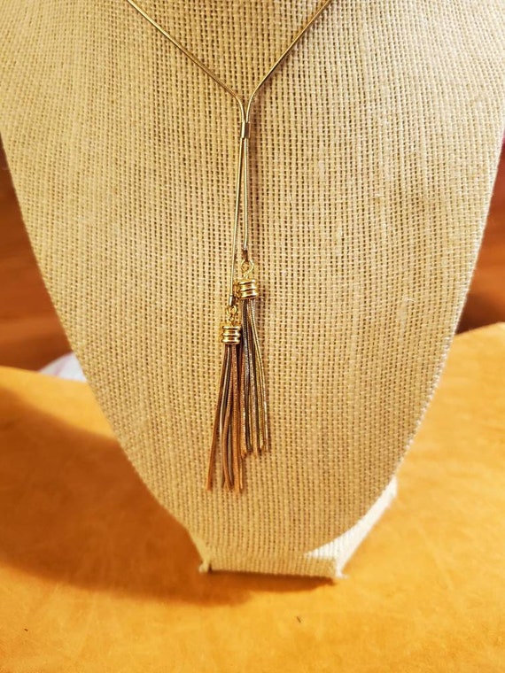 Tri-Color Tassel Necklace, Snake Chain Necklace, … - image 2