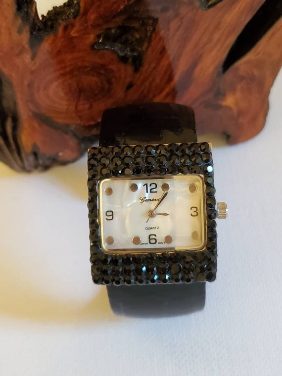 Black Rhinestone Watch, Ladies Wrist Watch, Expan… - image 9