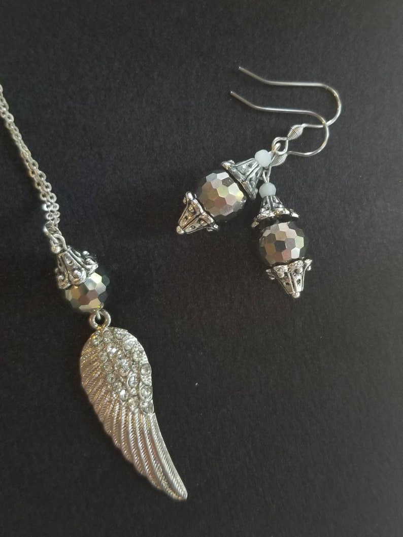 Beaded Angel Necklace Set Rhinestone Angel Wing Necklace Etsy