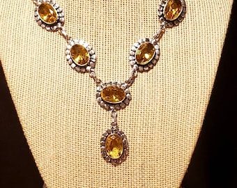 Sterling Topaz Y Necklace, Faceted Topaz Stones, Vintage Sterling Necklace, Stamped 925, Large Faceted Topaz Stones, Runway, Statement Piece