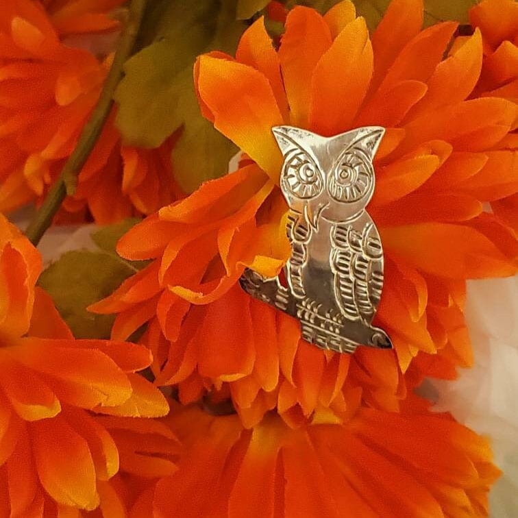 Sterling Silver Owl Brooch, Detailed, Stamped, Owl Brooch, Sterling Silver Detailed Brooch, Vintage,