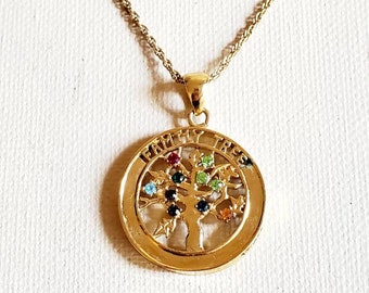 Family Tree Birthstone Necklace, Multiple Birthstones, Gold Plated Family Tree, Vintage, Mint, Family Heirloom, Mother, Grandmother Gift