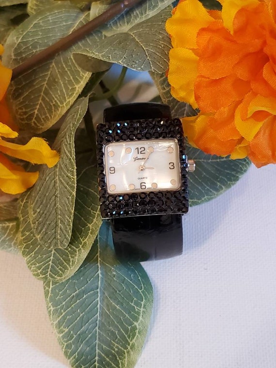 Black Rhinestone Watch, Ladies Wrist Watch, Expan… - image 3