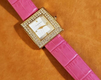 YVEs Bertelin Watch, Ladies Wristwatch, Leather Band, Pink, MINT CONDITION, Ladies Designer Watch, Hot Pink, Keeping Great Time, New Battery