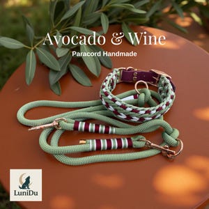 Paracord collar and leash set for dogs olive and wine red, rope leash, braided dog collar, adjustable closure, green and red