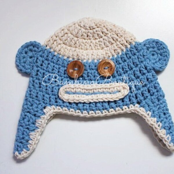 Blue Funky Monkey Earflap Hat