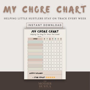 Printable Chore Chart for Kids | Weekly Responsibility Tracker | Reward Chart | 1-Page Instant Download PDF