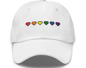Gorra de camionero con corazones del orgullo arcoíris – Gorra ajustable LGBTQ+
