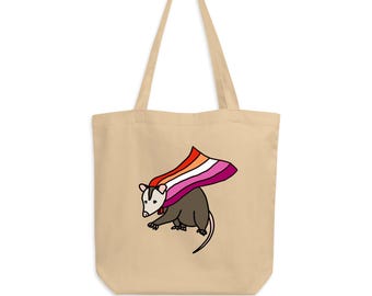 Lesbian Pride Possum Tote Bag: Organic Cotton LGBTQ Reusable Bag