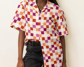 Lesben Pride Schachbrett Shirt - Übergroße LGBTQ Button Up