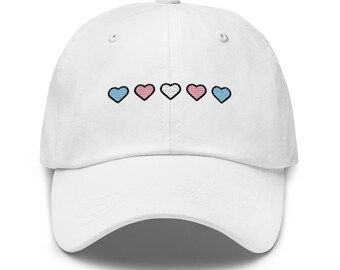 Transgender Pride Hearts Baseball Cap – LGBTQ+ Adjustable Pride Hat