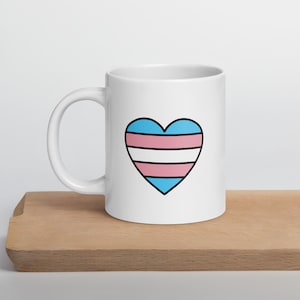 Transgender Pride Heart Mug – Ceramic LGBTQ Coffee Cup with Trans Flag