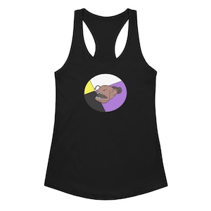 Nonbinary Pride Angler Fish Tank – LGBTQ Racerback Workout Tank, Queer Gym Top, Printed Nonbinary Flag Fish Shirt, Soft Fitted Tank