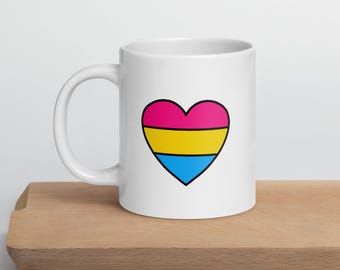 Pansexual Pride Heart Mug – Ceramic LGBTQ Coffee Cup with Pansexual Flag