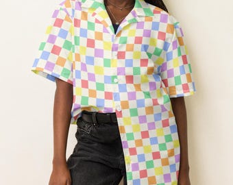 Pastell Rainbow Pride Shirt - Übergroße Schachbrett-Knöpfe