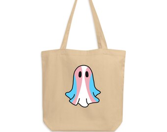 Transgender Ghost Pride Tote Bag – Trans Flag Halloween Bag