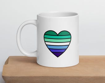 Masculine Gay Pride Heart Mug – Ceramic LGBTQ Coffee Cup with Gay Flag