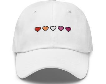 Gorra de béisbol con corazones del orgullo lésbico: gorra ajustable LGBTQ+