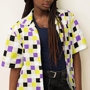 Nonbinary Pride Checkerboard Shirt – Oversized LGBTQ Button Up