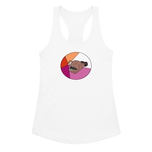 Lesbian Pride Angler Fish Tank – LGBTQ Racerback Workout Tank, Queer Gym Top, Printed Lesbian Flag Fish Shirt, Soft Fitted Tank