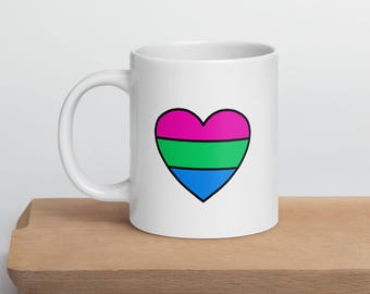 Polysexual Pride Heart Mug – Ceramic LGBTQ Coffee Cup with Polysexual Flag