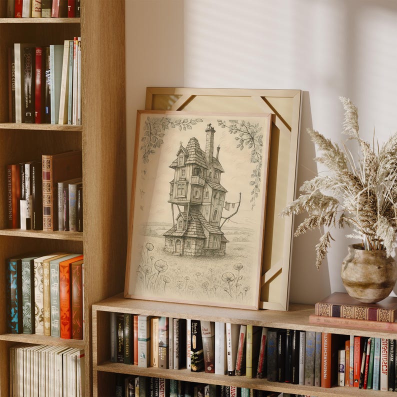 The Burrow Sketch | Whimsical HP Digital Print | Weasley House Cottagecore Decor | Wizarding World Wall Art | Fantasy Book Gifts image 2