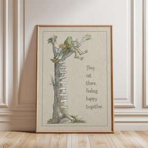 Impresión digital clásica de rana y sapo / Arte mural con cita de amigo caprichoso / Ilustración de cuento vintage / Decoración acogedora para habitación infantil y rincón de lectura