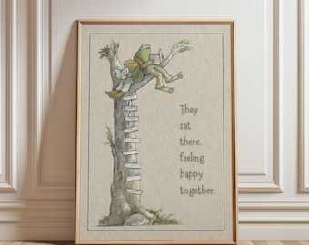 Impresión digital clásica de rana y sapo / Arte mural con cita de amigo caprichoso / Ilustración de cuento vintage / Decoración acogedora para habitación infantil y rincón de lectura
