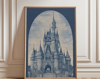 Impresión de boceto de castillo de cuento de hadas: Ilustración vintage del castillo de la princesa Cenicienta (digital) / Arte mural del Reino Mágico
