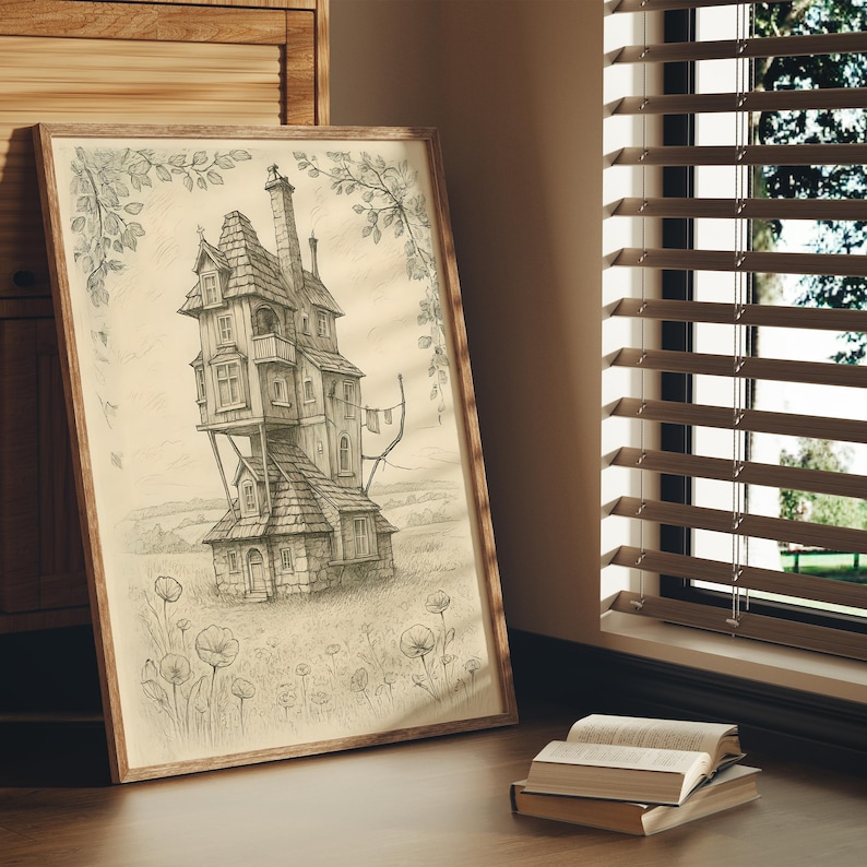 The Burrow Sketch | Whimsical HP Digital Print | Weasley House Cottagecore Decor | Wizarding World Wall Art | Fantasy Book Gifts image 3