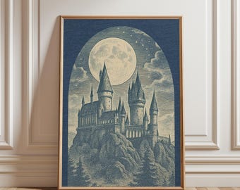 Impresión de boceto del castillo de Hogwarts: Ilustración vintage inspirada en el castillo de HP (digital) / Arte mural mágico del mundo mágico